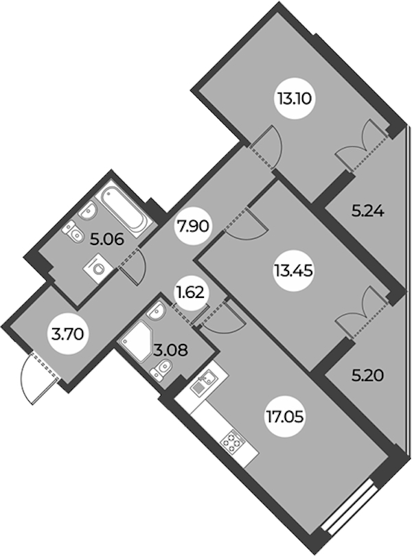 2-комнатная квартира 70.18 м², 3/24 эт., ЖК «Огни Залива»